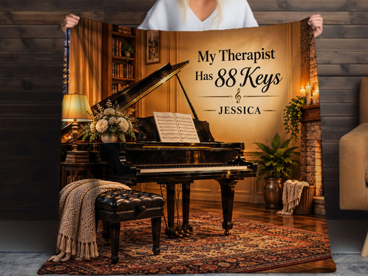 Personalized Piano Sherpa Blanket, Funny Pianist Gift, Custom Music Lover Blanket