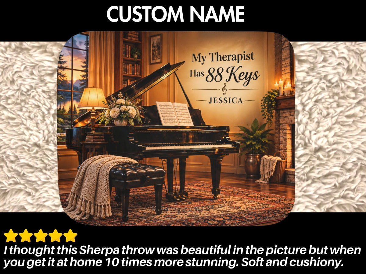 Personalized Piano Sherpa Blanket, Funny Pianist Gift, Custom Music Lover Blanket