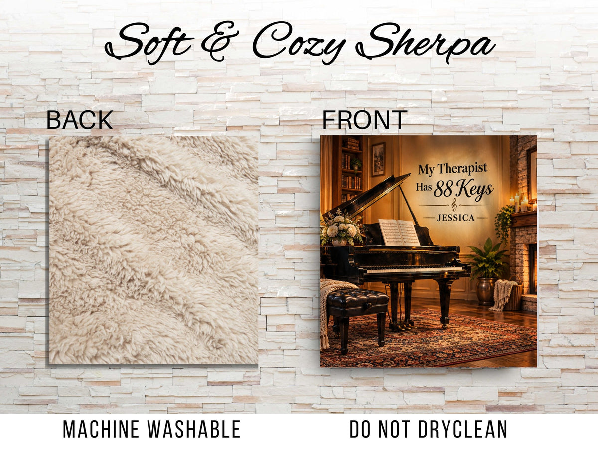 Personalized Piano Sherpa Blanket, Funny Pianist Gift, Custom Music Lover Blanket