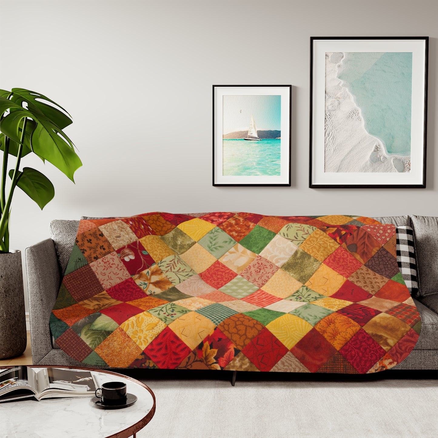 Sherpa Throw Blanket - Printed Quilt Fall Pattern - Soft Plush Throw Blanket-Jacobson Cottage