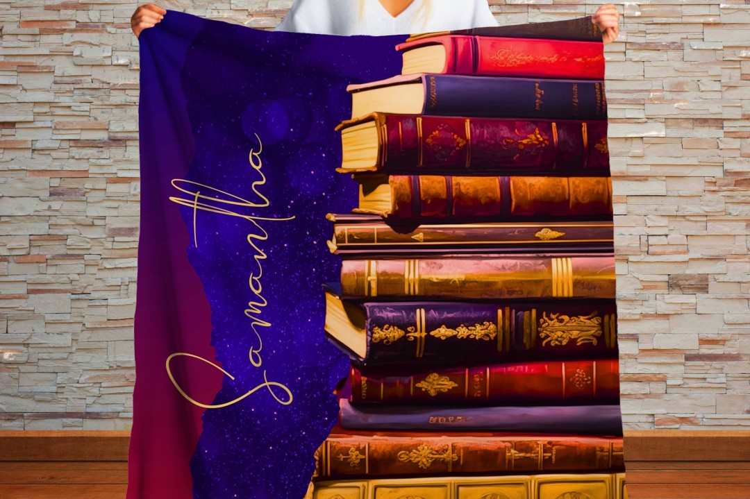 Sherpa Throw Blanket - Personalized Book Lover Design with Custom Name - Soft Plush Throw Blanket-Jacobson Cottage
