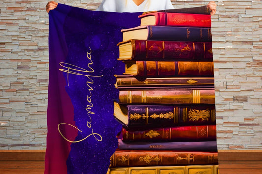 Sherpa Throw Blanket - Personalized Book Lover Design with Custom Name - Soft Plush Throw Blanket-Jacobson Cottage
