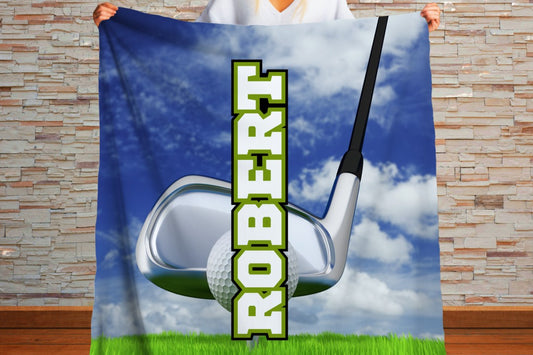 Sherpa Throw Blanket - Custom Name Blanket with Golf Club and Ball - Soft Plush Throw Blanket-Jacobson Cottage