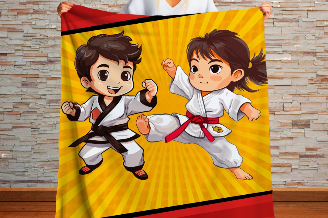 Sherpa Throw Blanket - Kids Karate Design - Soft Plush Throw Blanket-Jacobson Cottage