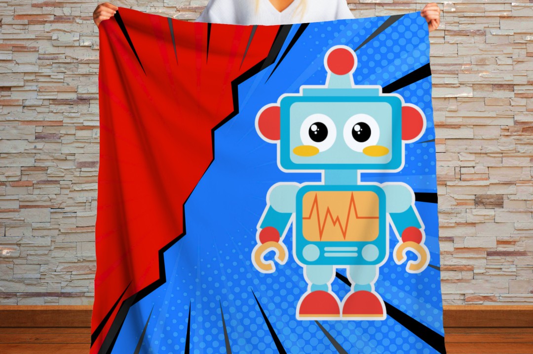 Sherpa Throw Blanket - Kids Robot Blanket Design - Soft Plush Throw Blanket-Jacobson Cottage