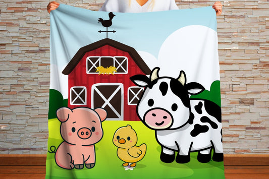 Sherpa Throw Blanket - Cute Farm Animals and Barn Design - Soft Plush Throw Blanket-Jacobson Cottage