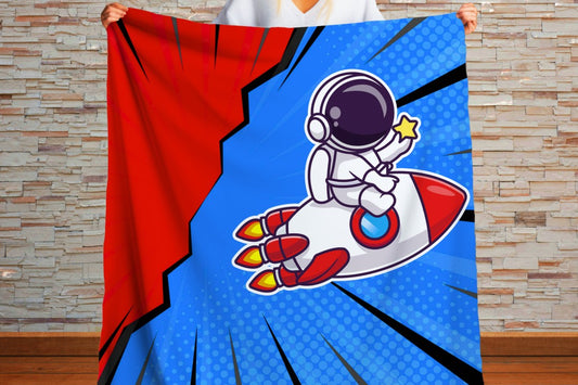 Sherpa Throw Blanket - Kids Rocket Ship Astronaut Design - Soft Plush Throw Blanket-Jacobson Cottage