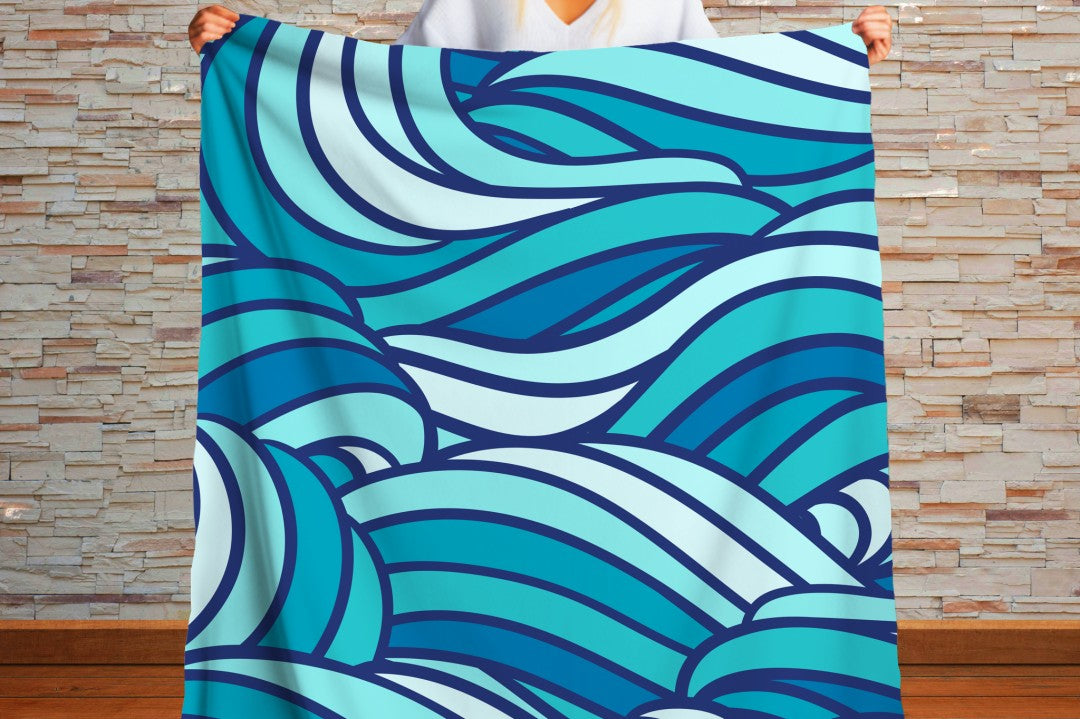 Ocean Waves Sherpa Throw Abstract Blue Sherpa Throw Blanket Custom Cozy Winter Gift for Beach Lovers Coastal Vibes Water Pattern Decor-Jacobson Cottage