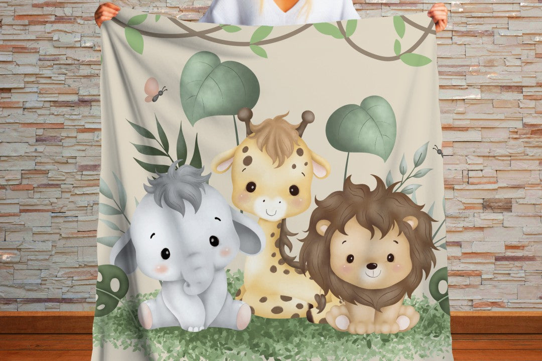 Sherpa Throw Blanket - Baby Safari Design - Soft Plush Throw Blanket-Jacobson Cottage