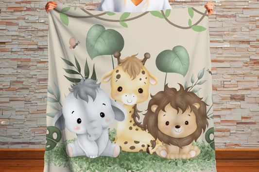 Sherpa Throw Blanket - Baby Safari Design - Soft Plush Throw Blanket-Jacobson Cottage