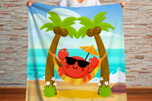 Sherpa Throw Blanket - Kids Beach Crab Design - Soft Plush Throw Blanket-Jacobson Cottage