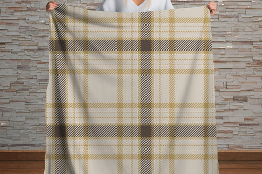 Sherpa Throw Blanket - Beige and Brown Plaid Tartan Pattern - Soft Plush Throw Blanket