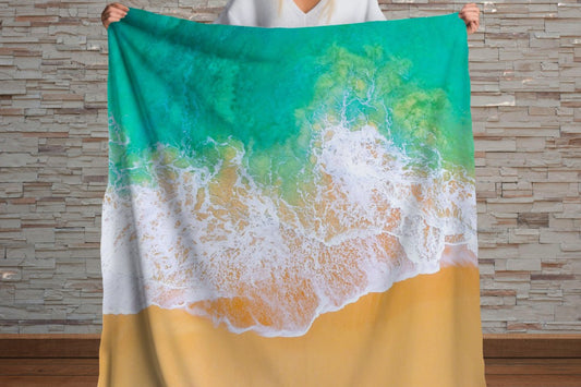 Sherpa Throw Blanket - Beach and Sand Tropical - Soft Plush Throw Blanket