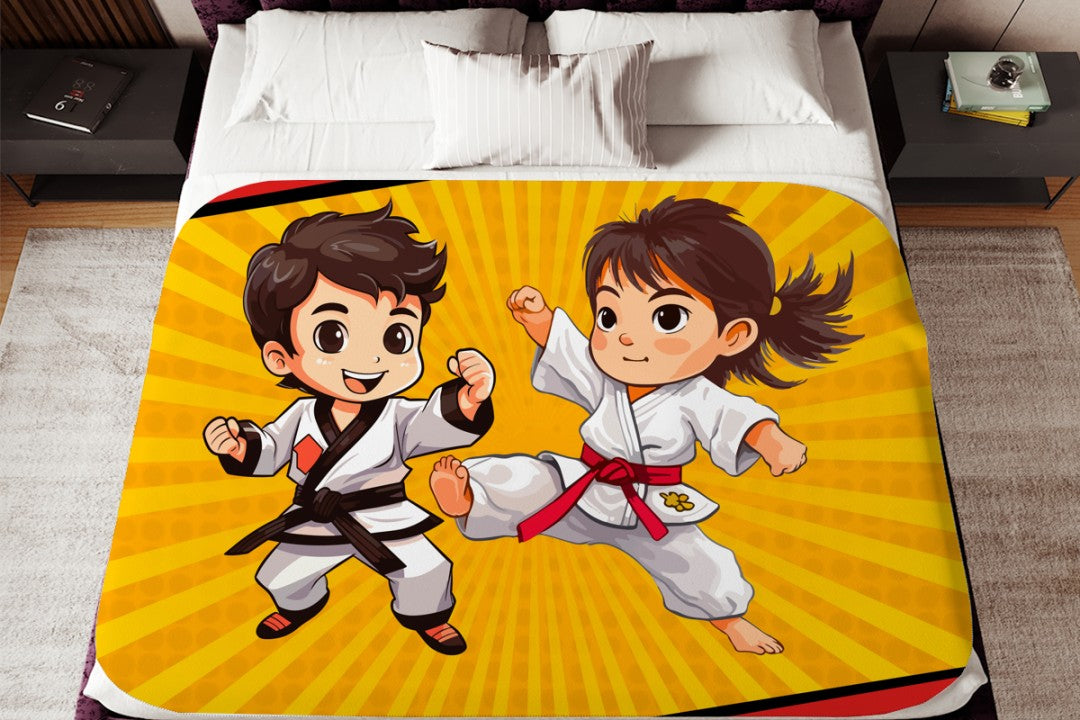 Sherpa Throw Blanket - Kids Karate Design - Soft Plush Throw Blanket-Jacobson Cottage