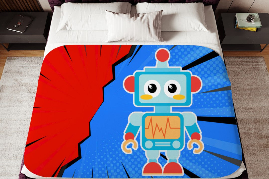 Sherpa Throw Blanket - Kids Robot Blanket Design - Soft Plush Throw Blanket-Jacobson Cottage
