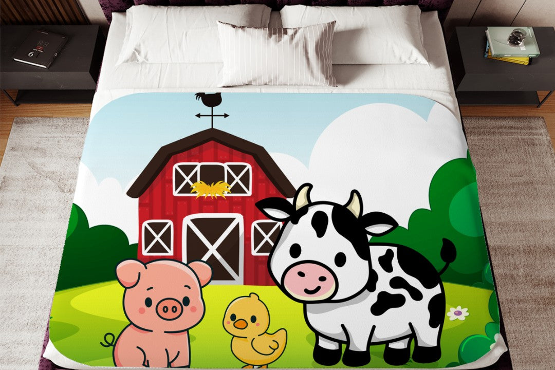 Sherpa Throw Blanket - Cute Farm Animals and Barn Design - Soft Plush Throw Blanket-Jacobson Cottage
