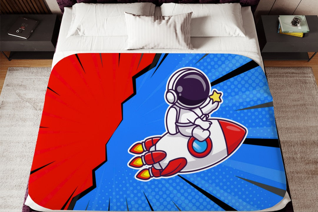 Sherpa Throw Blanket - Kids Rocket Ship Astronaut Design - Soft Plush Throw Blanket-Jacobson Cottage