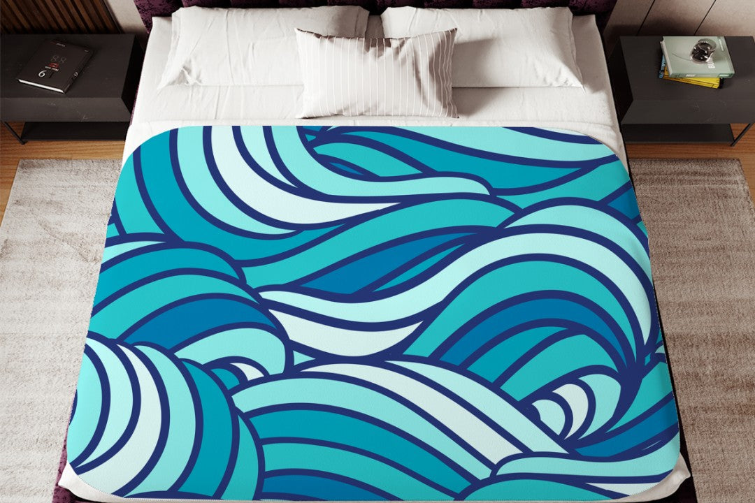 Ocean Waves Sherpa Throw Abstract Blue Sherpa Throw Blanket Custom Cozy Winter Gift for Beach Lovers Coastal Vibes Water Pattern Decor-Jacobson Cottage