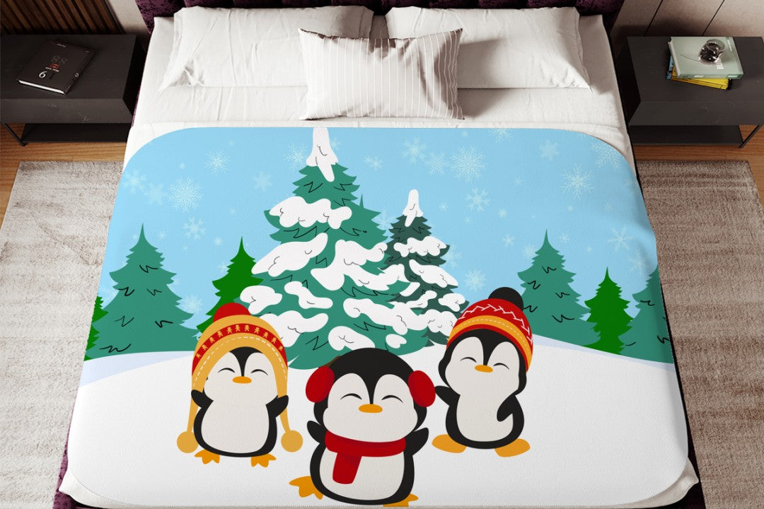 Sherpa Throw Blanket - Winter Penguins in Snow - Soft Plush Throw Blanket-Jacobson Cottage