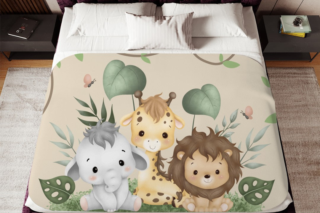 Sherpa Throw Blanket - Baby Safari Design - Soft Plush Throw Blanket-Jacobson Cottage