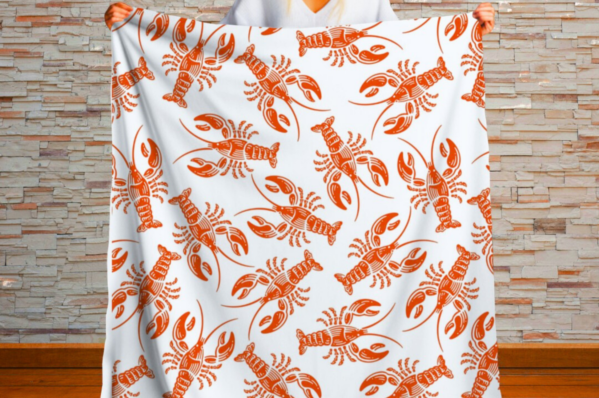 Sherpa Throw Blanket - Nautical New England Red Lobsters Pattern - Soft Plush Throw Blanket-Jacobson Cottage