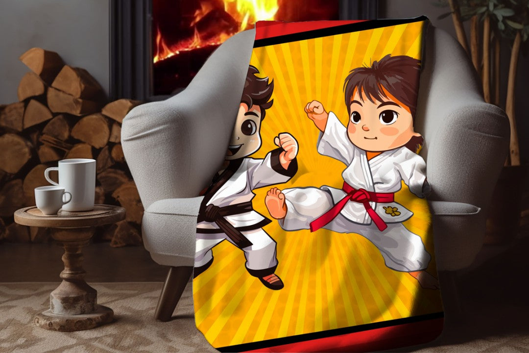 Sherpa Throw Blanket - Kids Karate Design - Soft Plush Throw Blanket-Jacobson Cottage