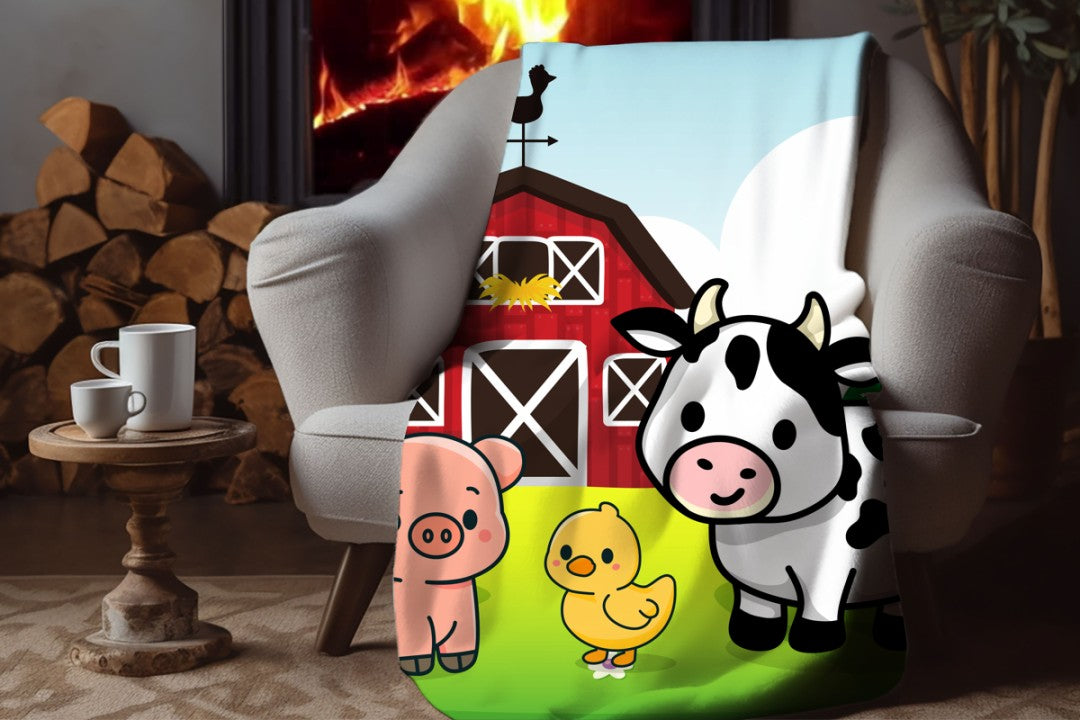 Sherpa Throw Blanket - Cute Farm Animals and Barn Design - Soft Plush Throw Blanket-Jacobson Cottage