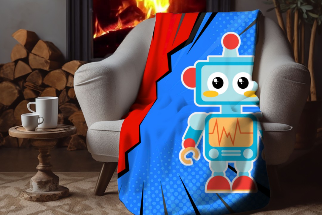 Sherpa Throw Blanket - Kids Robot Blanket Design - Soft Plush Throw Blanket-Jacobson Cottage