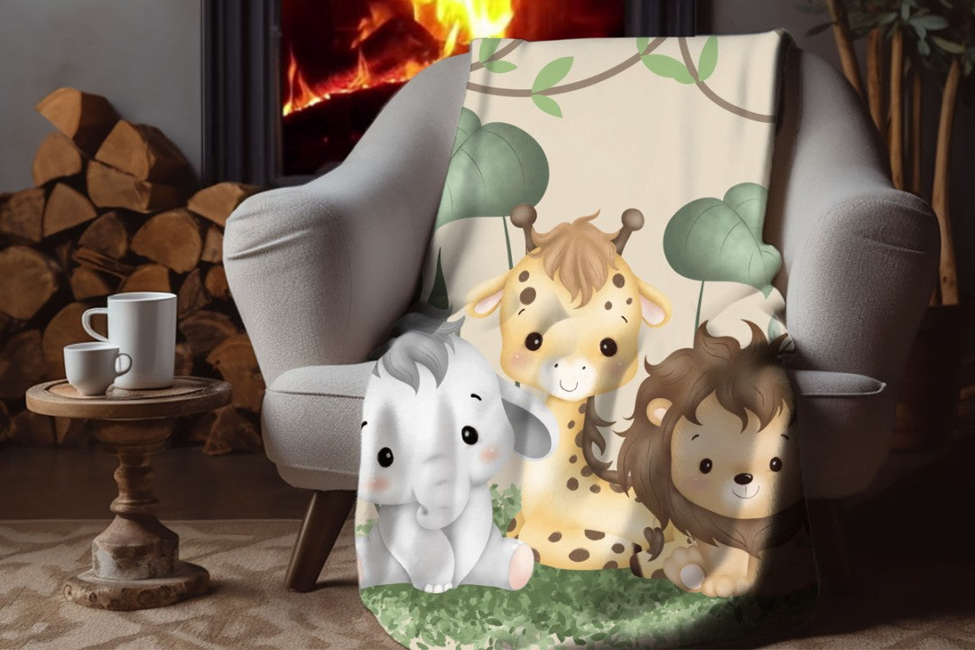 Sherpa Throw Blanket - Baby Safari Design - Soft Plush Throw Blanket-Jacobson Cottage