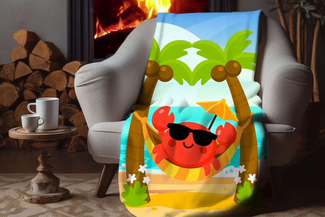 Sherpa Throw Blanket - Kids Beach Crab Design - Soft Plush Throw Blanket-Jacobson Cottage