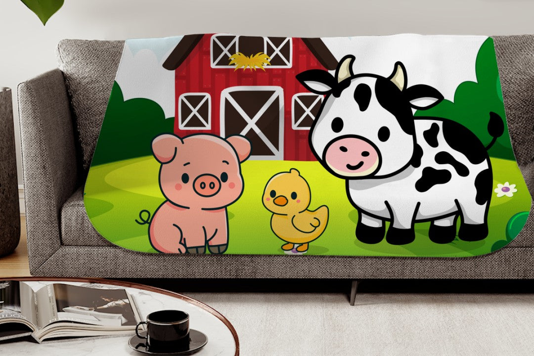 Sherpa Throw Blanket - Cute Farm Animals and Barn Design - Soft Plush Throw Blanket-Jacobson Cottage