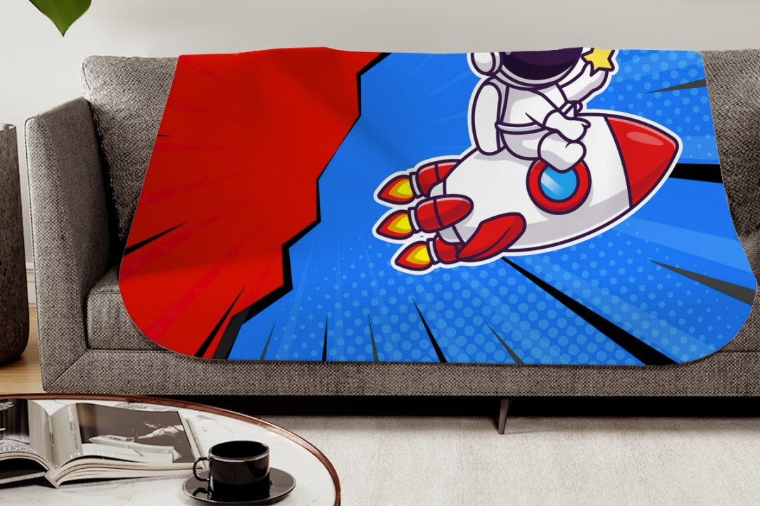 Sherpa Throw Blanket - Kids Rocket Ship Astronaut Design - Soft Plush Throw Blanket-Jacobson Cottage