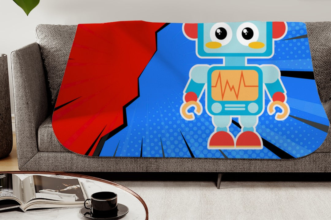 Sherpa Throw Blanket - Kids Robot Blanket Design - Soft Plush Throw Blanket-Jacobson Cottage