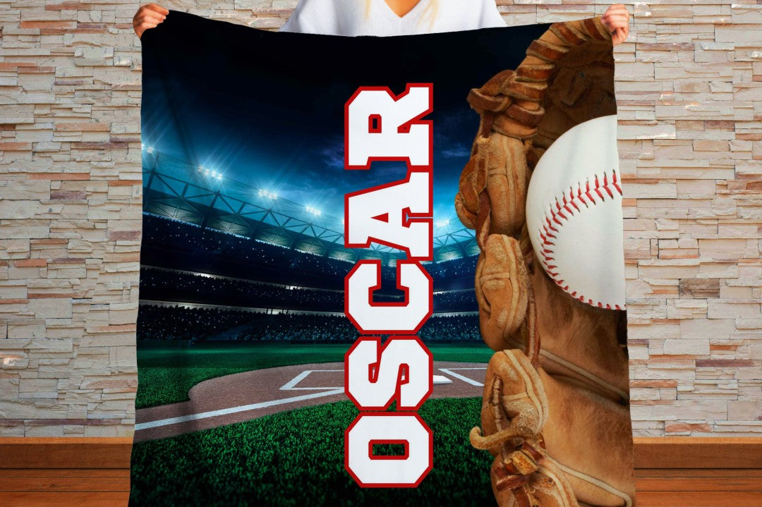 Sherpa Throw Blanket - Custom Name Baseball Glove and Ball personalized design - Soft Plush Throw Blanket-Jacobson Cottage