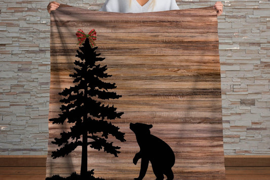 Sherpa Throw Blanket - Christmas Bear in the woods Soft Plush Throw Blanket