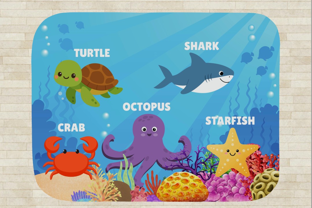 Sherpa Throw Blanket - Kids Ocean Animals Design - Soft Plush Throw Blanket-Jacobson Cottage