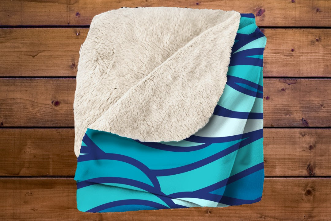 Ocean Waves Sherpa Throw Abstract Blue Sherpa Throw Blanket Custom Cozy Winter Gift for Beach Lovers Coastal Vibes Water Pattern Decor-Jacobson Cottage