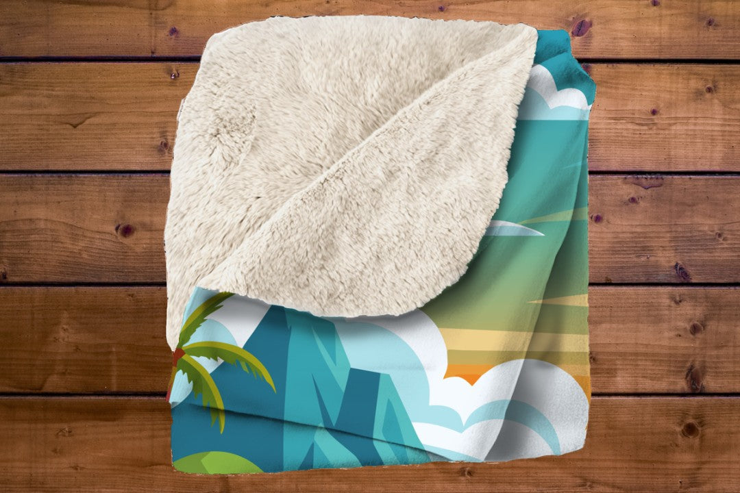 Sherpa Throw Blanket - Tropical Beach and Palm Trees - Soft Plush Throw Blanket-Jacobson Cottage