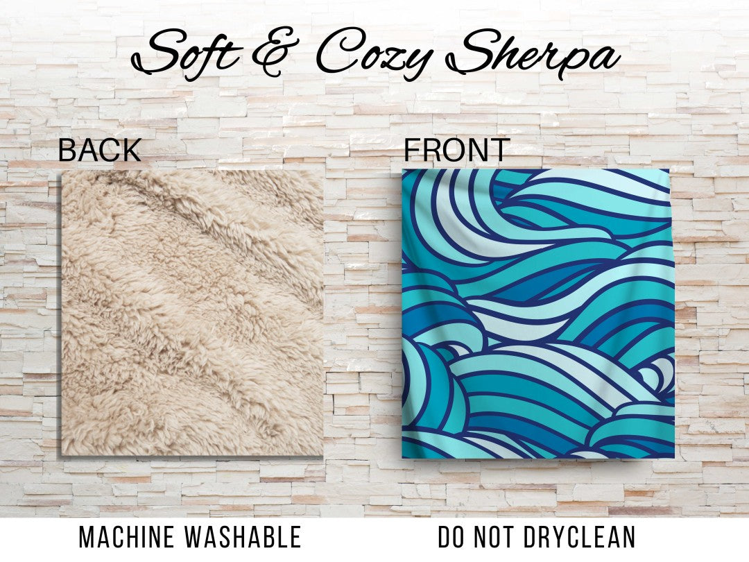 Ocean Waves Sherpa Throw Abstract Blue Sherpa Throw Blanket Custom Cozy Winter Gift for Beach Lovers Coastal Vibes Water Pattern Decor-Jacobson Cottage