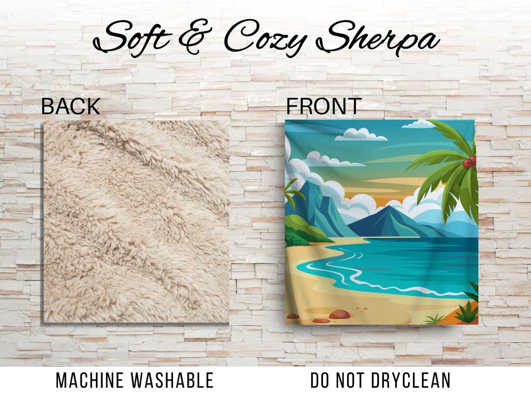 Sherpa Throw Blanket - Tropical Beach and Palm Trees - Soft Plush Throw Blanket-Jacobson Cottage