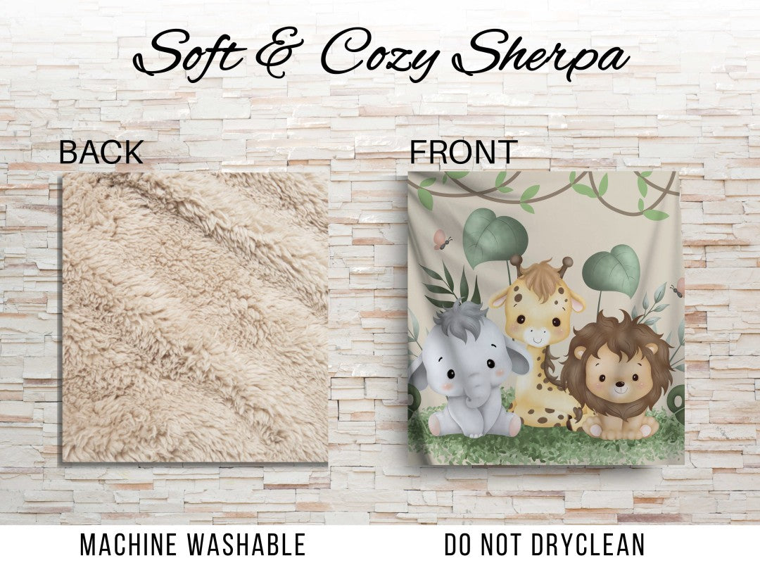Sherpa Throw Blanket - Baby Safari Design - Soft Plush Throw Blanket-Jacobson Cottage