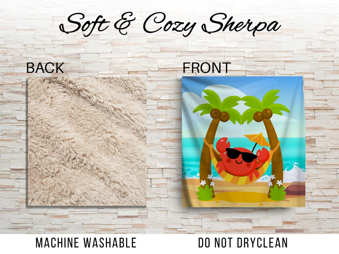 Sherpa Throw Blanket - Kids Beach Crab Design - Soft Plush Throw Blanket-Jacobson Cottage