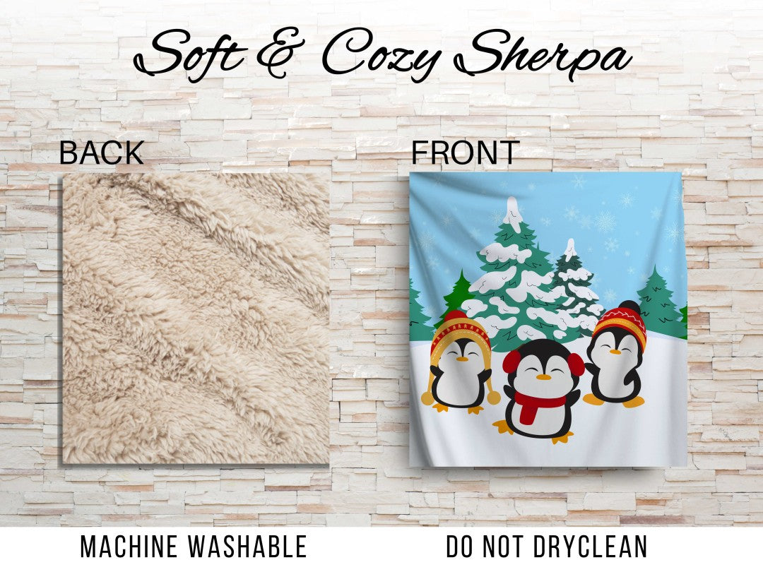 Sherpa Throw Blanket - Winter Penguins in Snow - Soft Plush Throw Blanket-Jacobson Cottage