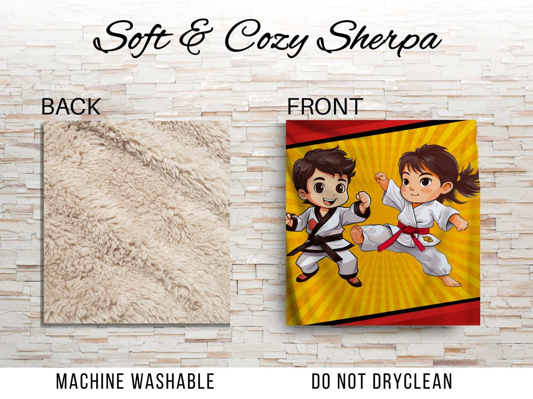 Sherpa Throw Blanket - Kids Karate Design - Soft Plush Throw Blanket-Jacobson Cottage