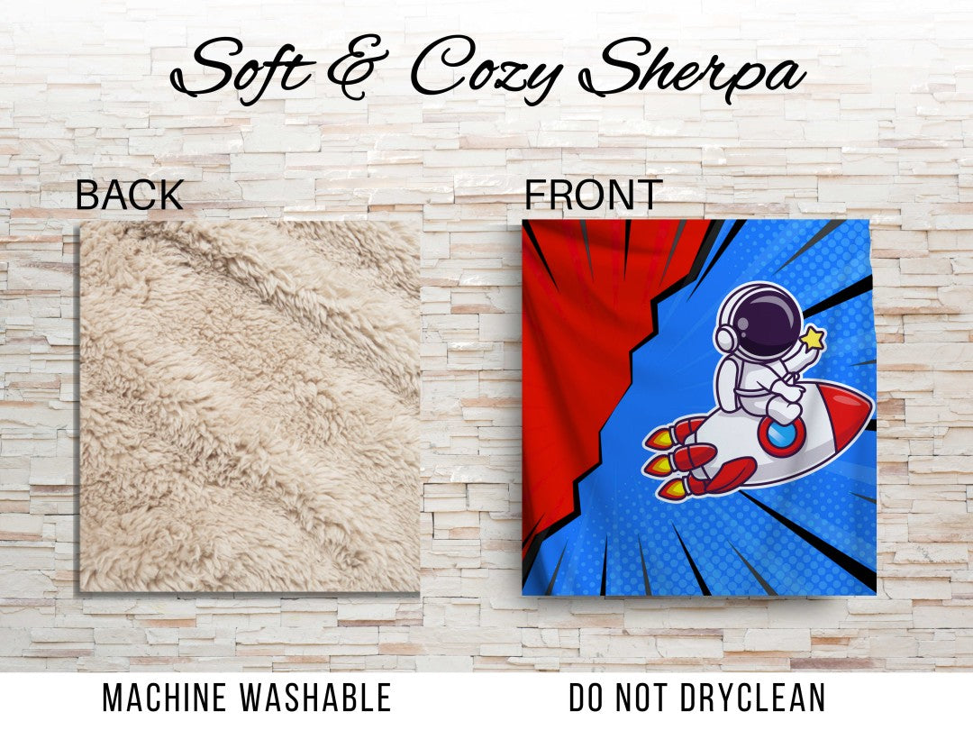 Sherpa Throw Blanket - Kids Rocket Ship Astronaut Design - Soft Plush Throw Blanket-Jacobson Cottage