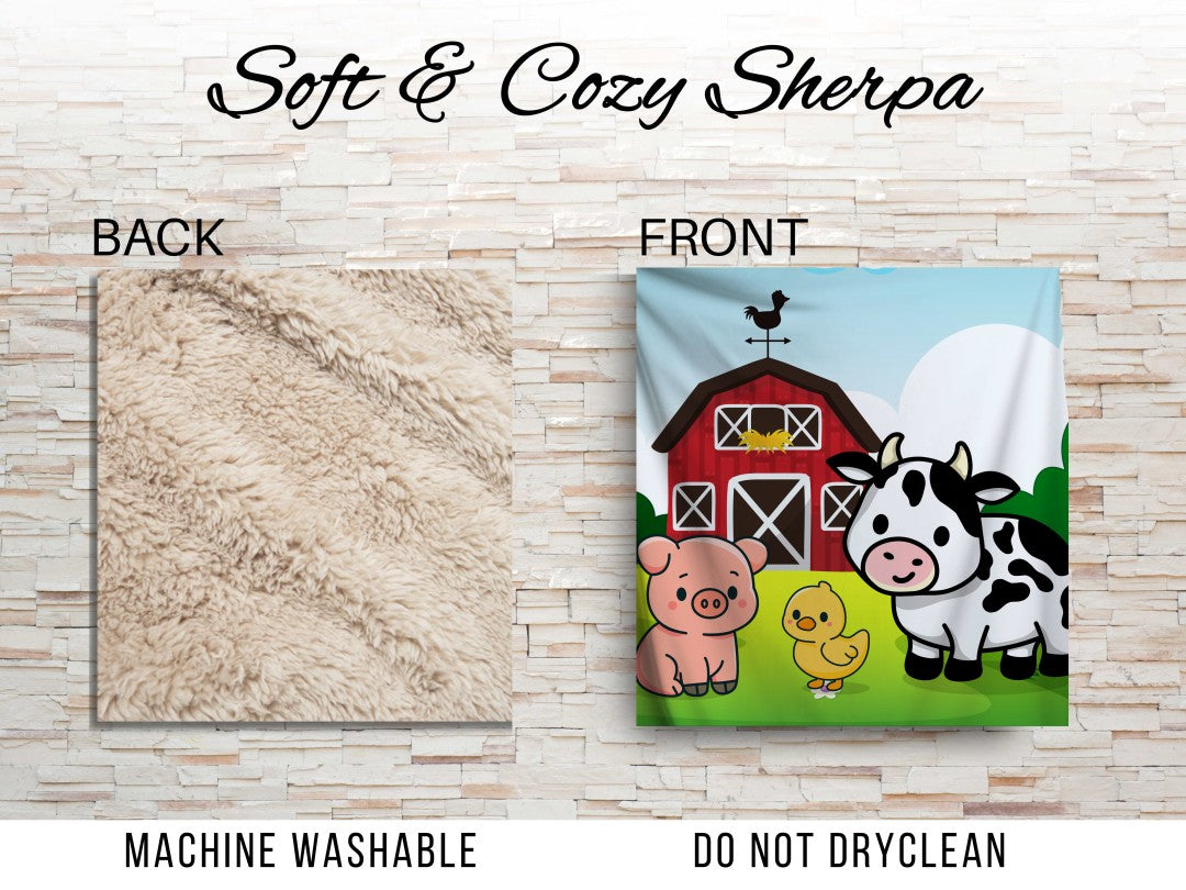 Sherpa Throw Blanket - Cute Farm Animals and Barn Design - Soft Plush Throw Blanket-Jacobson Cottage