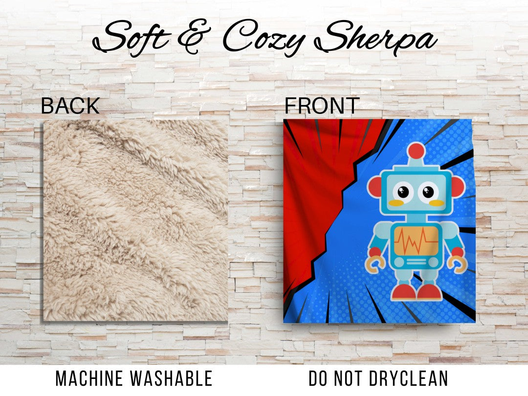 Sherpa Throw Blanket - Kids Robot Blanket Design - Soft Plush Throw Blanket-Jacobson Cottage