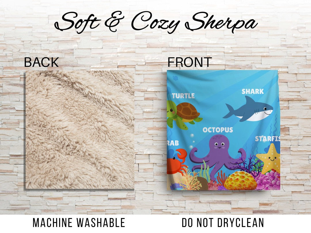 Sherpa Throw Blanket - Kids Ocean Animals Design - Soft Plush Throw Blanket-Jacobson Cottage