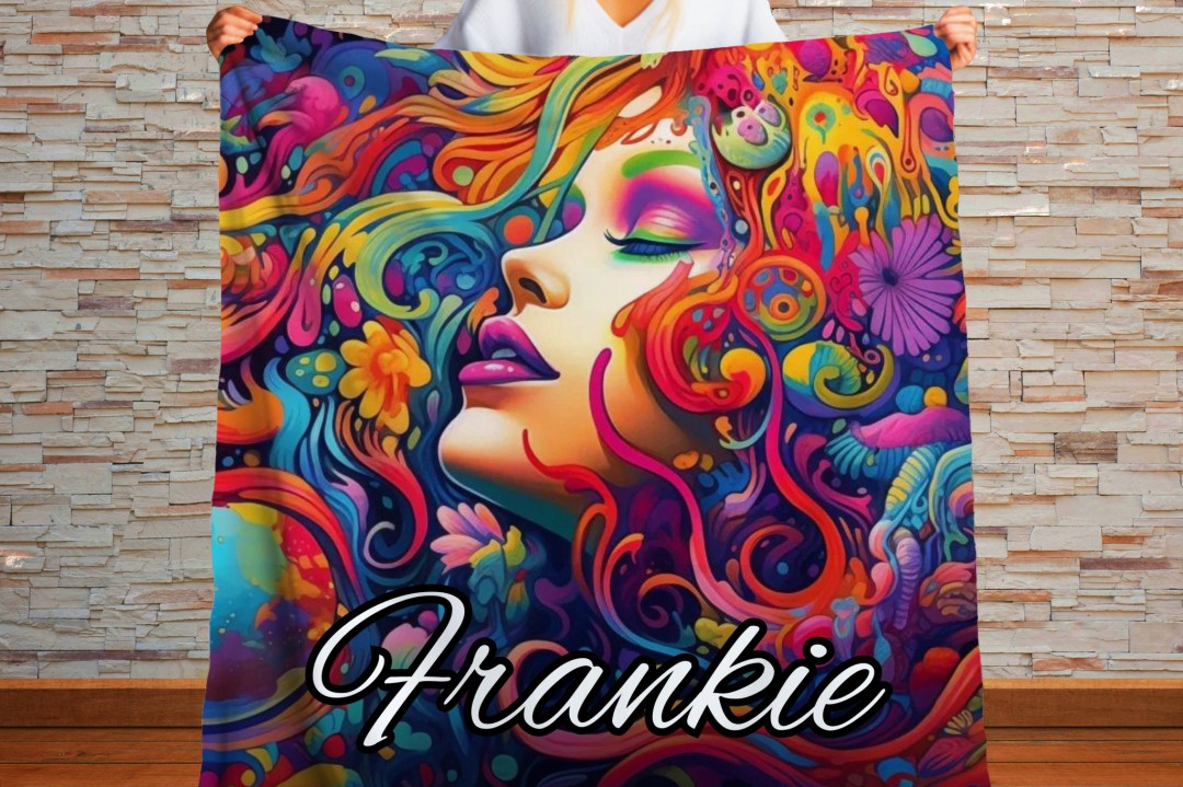 Sherpa Throw Blanket - Psychedelic Goddess Custom Name - Soft Plush Throw Blanket-Jacobson Cottage