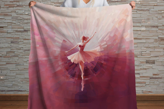 Sherpa Throw Blanket - Ballerina Painting Design in shades of Pink - Soft Plush Throw Blanket
